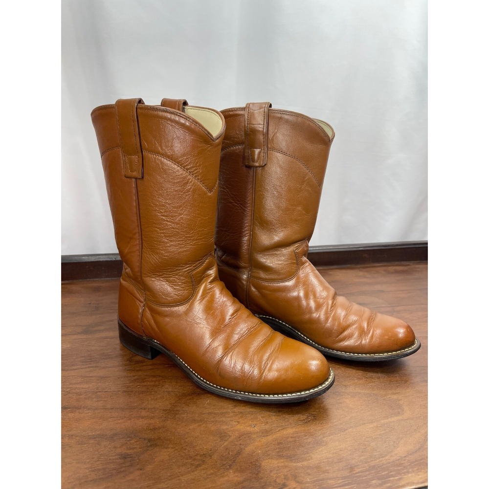 Cowboy Boots 7.5 Texas All American Made in USA Leather Western Saddle Tan Brown